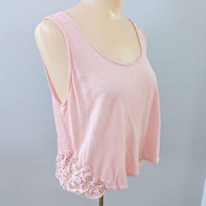 Anthropologie E Hanger M Lace Trim Crop Top Pink